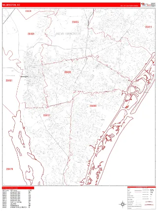 Wilmington, NC RedLine style ZIP Code wall map
