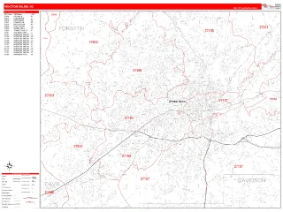 Winston Salem, NC RedLine style ZIP Code wall map