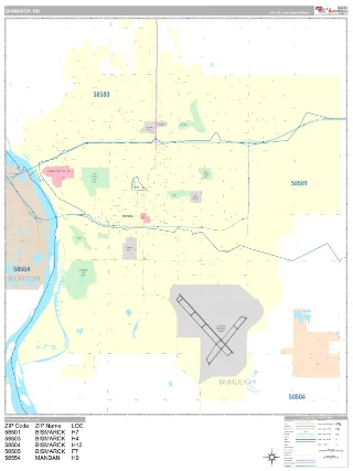 Bismarck, ND Classic style ZIP Code wall map