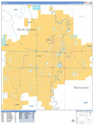 Fargo, ND Business Reference style ZIP Code wall map