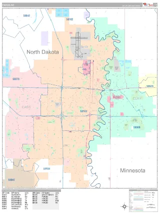 Fargo, ND Classic style ZIP Code wall map