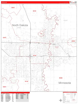 Fargo, ND RedLine style ZIP Code wall map