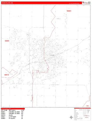Grand Island, NE RedLine style ZIP Code wall map