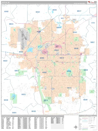 Lincoln, NE Classic style ZIP Code wall map