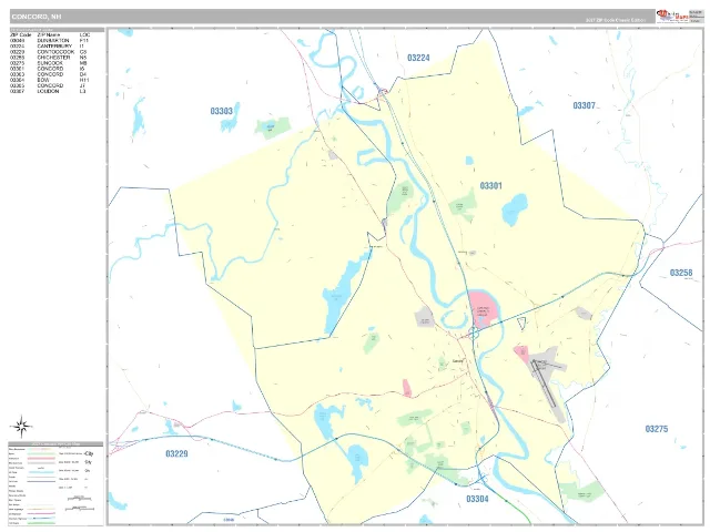 Concord, NH ZIP Code Wall Map, Classic style