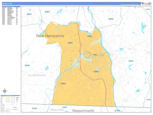Nashua, NH ZIP Code Wall Map, Business Reference style