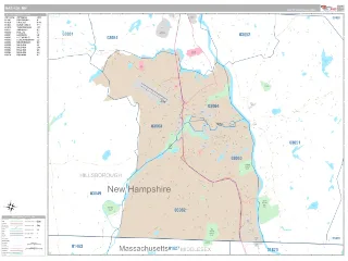 Nashua, NH Classic style ZIP Code wall map