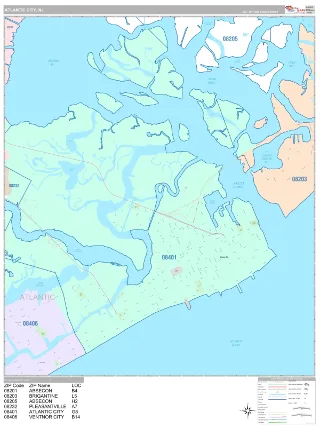Atlantic City, NJ Classic style ZIP Code wall map