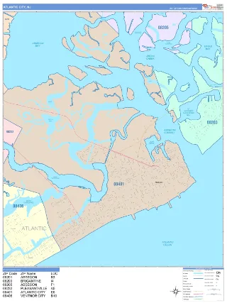 Atlantic City, NJ ColorCast style ZIP Code wall map