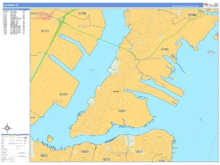 Bayonne, NJ Business Reference style ZIP Code wall map