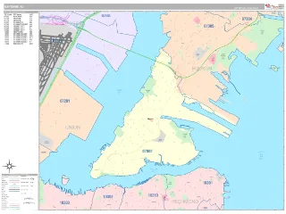 Bayonne, NJ Classic style ZIP Code wall map