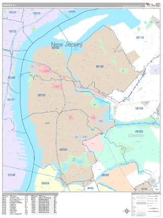 Camden, NJ Classic style ZIP Code wall map