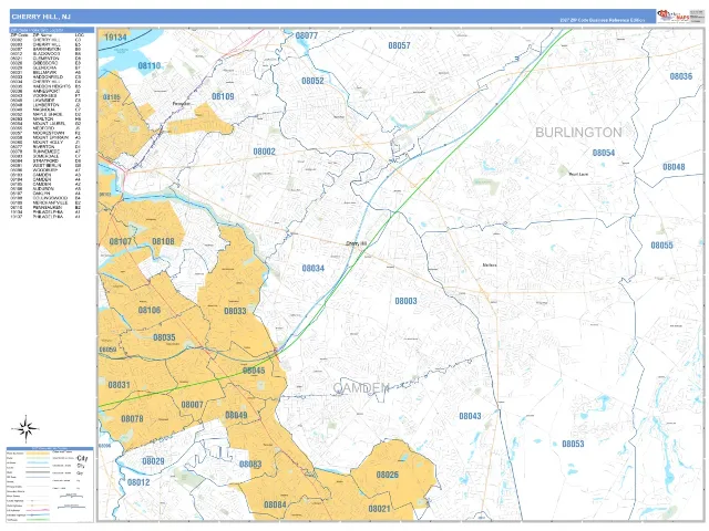 Cherry Hill, NJ ZIP Code Wall Map, Business Reference style