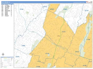East Orange, NJ Business Reference style ZIP Code wall map