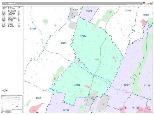 East Orange, NJ ZIP Code Wall Map, Classic style
