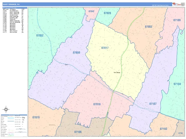 East Orange, NJ ZIP Code Wall Map, ColorCast style