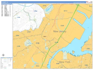 Elizabeth, NJ Business Reference style ZIP Code wall map