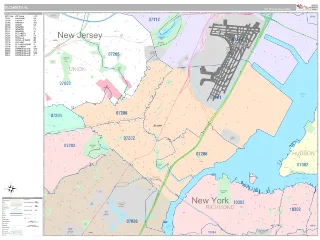 Elizabeth, NJ Classic style ZIP Code wall map
