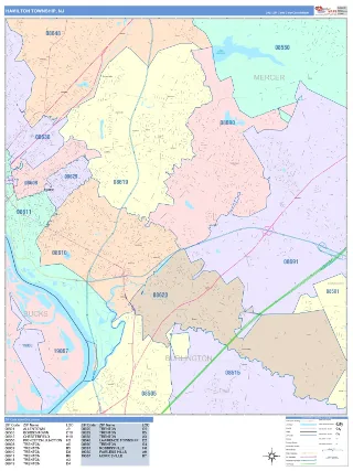 Hamilton, NJ ColorCast style ZIP Code wall map