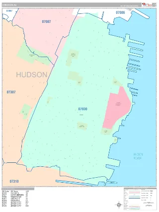Hoboken, NJ Classic style ZIP Code wall map