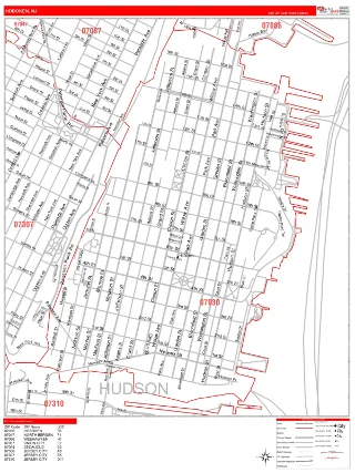 Hoboken, NJ RedLine style ZIP Code wall map