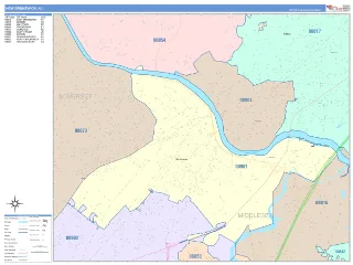 New Brunswick, NJ ColorCast style ZIP Code wall map