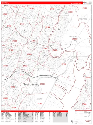 Newark, NJ RedLine style ZIP Code wall map