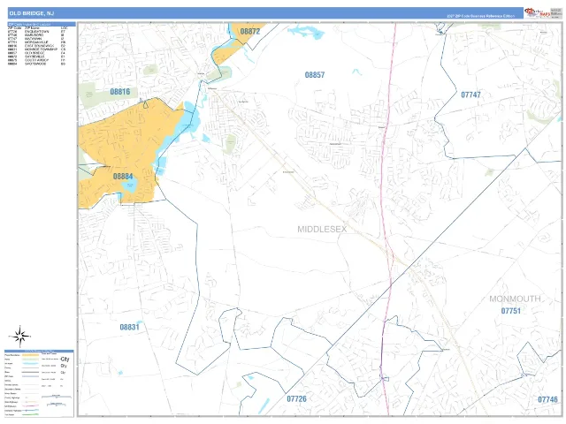 Old Bridge, NJ ZIP Code Wall Map, Business Reference style
