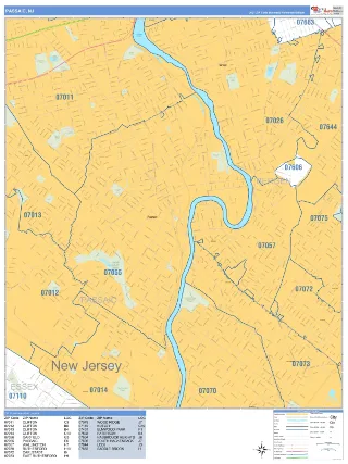 Passaic, NJ Business Reference style ZIP Code wall map