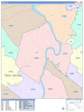 Passaic, NJ ColorCast style ZIP Code wall map