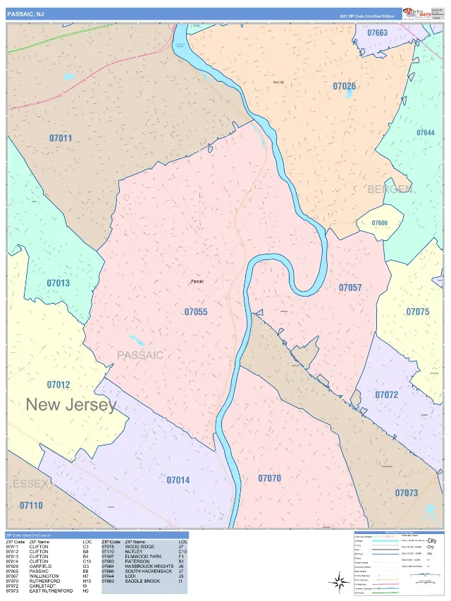 Passaic, NJ ZIP Code Wall Map, ColorCast style
