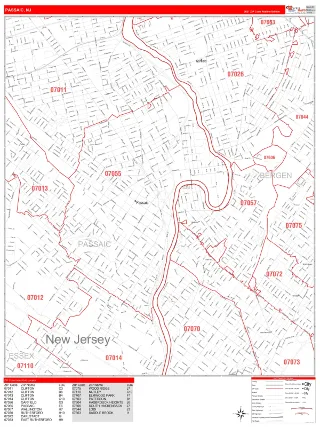 Passaic, NJ RedLine style ZIP Code wall map