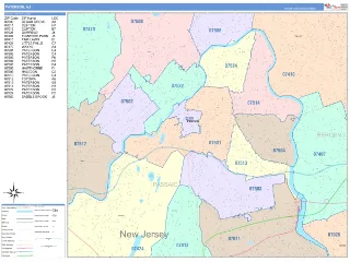 Paterson, NJ ColorCast style ZIP Code wall map