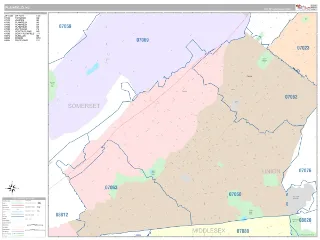 Plainfield, NJ Classic style ZIP Code wall map