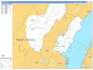 Union City, NJ Business Reference style ZIP Code wall map