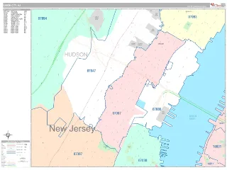 Union City, NJ Classic style ZIP Code wall map