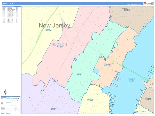 Union City, NJ ZIP Code Wall Map, ColorCast style