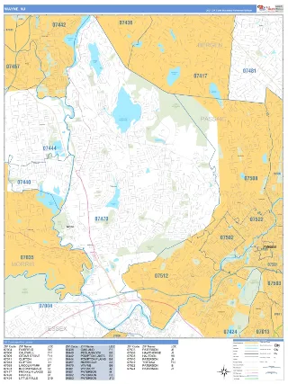 Wayne, NJ Business Reference style ZIP Code wall map