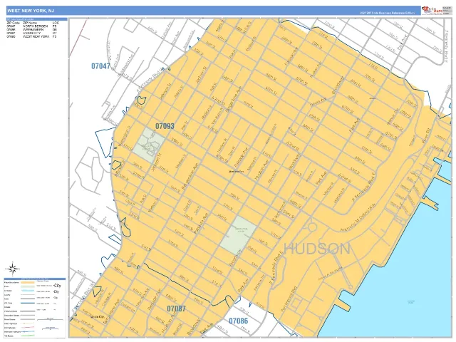 West New York, NJ ZIP Code Wall Map, Business Reference style