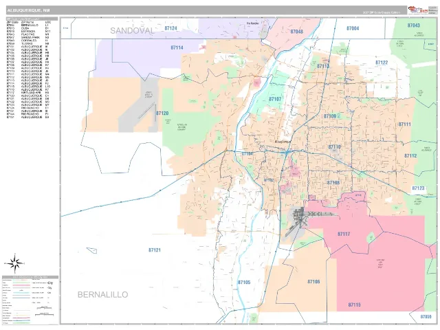 Albuquerque, NM ZIP Code Wall Map, Classic style