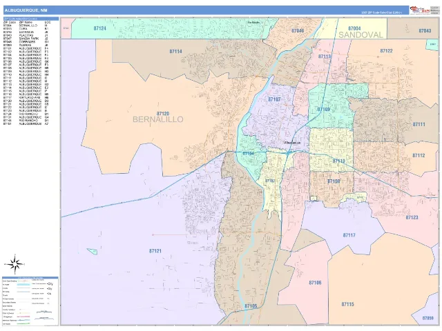 Albuquerque, NM ZIP Code Wall Map, ColorCast style