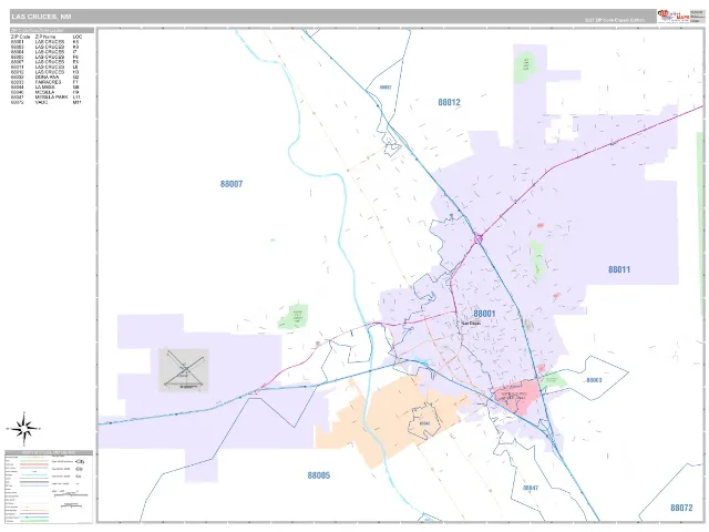 Las Cruces, NM ZIP Code Wall Map, Classic style