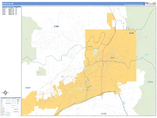 Santa Fe, NM Business Reference style ZIP Code wall map