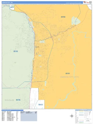 Carson City, NV Business Reference style ZIP Code wall map