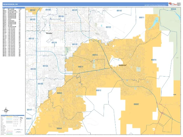 Henderson, NV ZIP Code Wall Map, Business Reference style