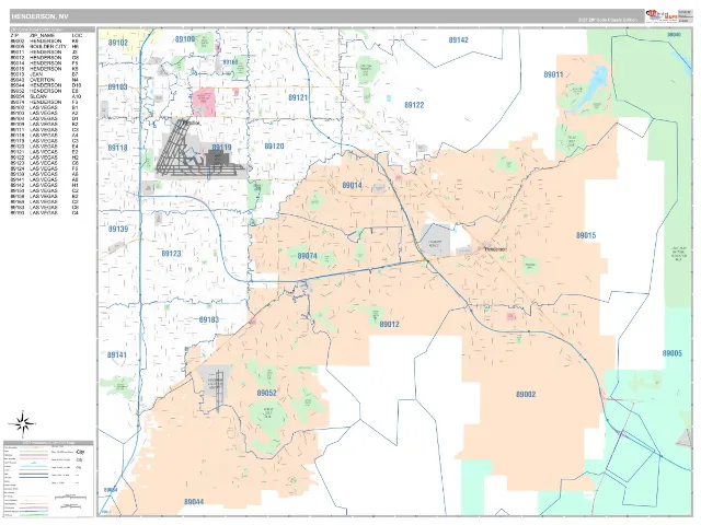 Henderson, NV ZIP Code Wall Map, Classic style