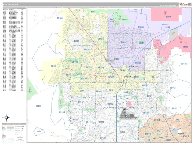 Las Vegas, NV ZIP Code Wall Map, Classic style