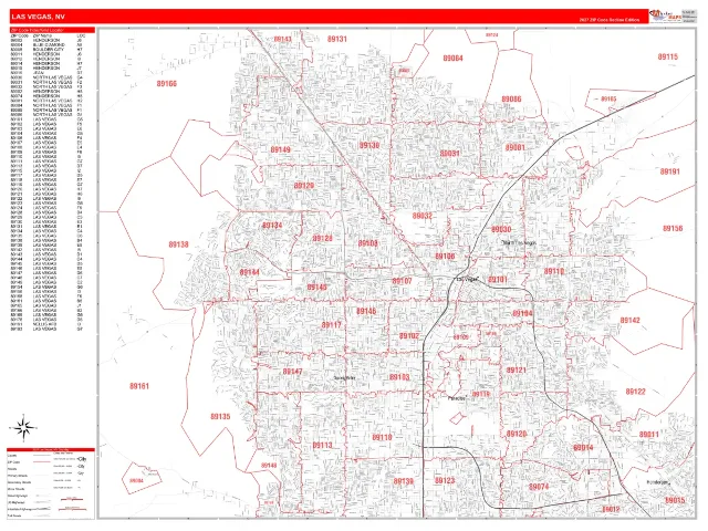 Las Vegas, NV ZIP Code Wall Map, RedLine style