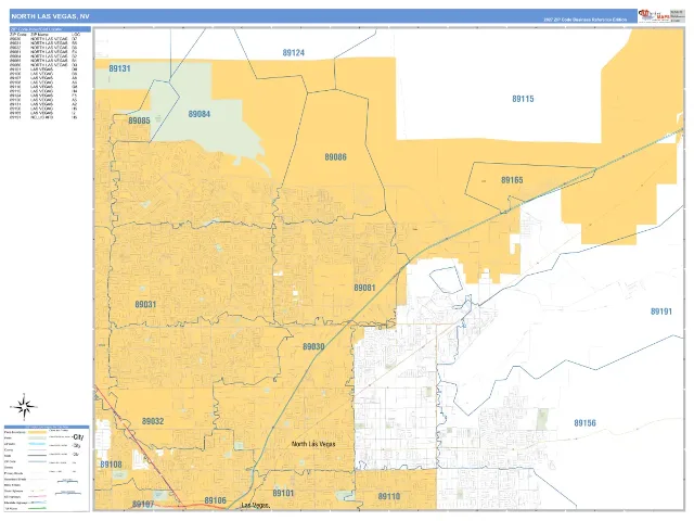 North Las Vegas, NV ZIP Code Wall Map, Business Reference style