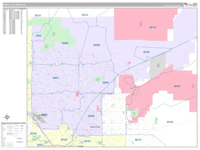 North Las Vegas, NV ZIP Code Wall Map, Classic style